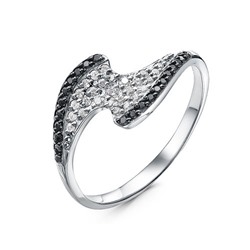 Серебряное кольцо с черными фианитами - 1294