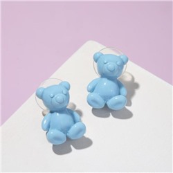 Серьги пластик "Мишки" объёмные, цвет голубой
