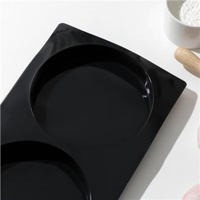 Форма силиконовая для выпечки «Бискотто», 2 ячейки, 34,5×20×3 см, d=16 см, цвет чёрный
