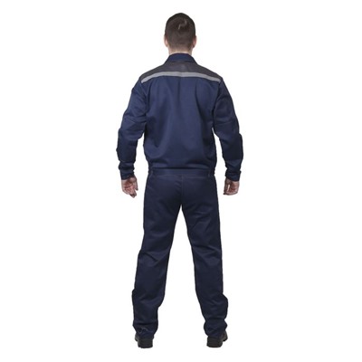 Костюм №802, п/комбенизон+куртка, хлопок/полиэфир, р. 56-58/170-176, цвет тёмно-синий/серый