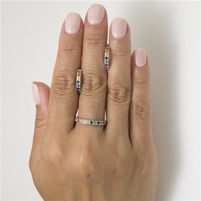 Серебряное кольцо с разноцветными  фианитами "Радуга"- 1133