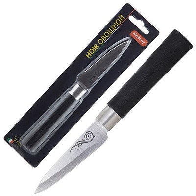 Нож нерж сталь лезвие 9 см 1,2 мм для овощей пласт ручка черный блистер MAL-07P Mallony (1/24)