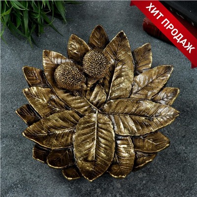 Подставка конфетница "Пара ежей на тарелке из листьев" золото, 24х24х6,5см