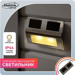 Садовый светильник на солнечной батарее, накладной, 14 × 9.5 × 2.5 см, 2 LED, свечение тёплое белое