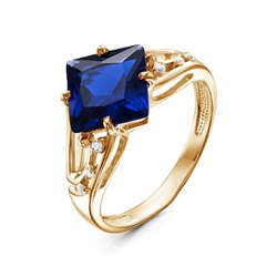 Позолоченное кольцо с синим фианитом - 1224 - п
