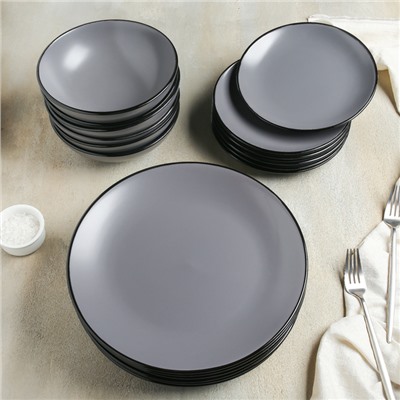 Набор тарелок кермический Доляна «Ваниль», 18 предметов: 6 тарелок d=19 см, 6 тарелок d=27 см, 6 мисок d=19 см, цвет серый