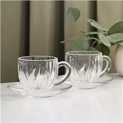 Набор чайный из стекла «Блаженство», 4 предмета: чаша 150 мл, 7×6,5 см, блюдце d=12 см