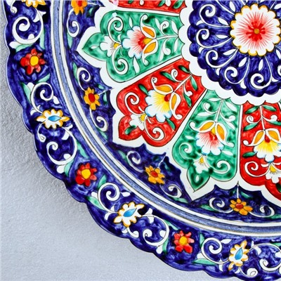 Блинница Риштанская Керамика "Цветы", 37 см, синий 2656006