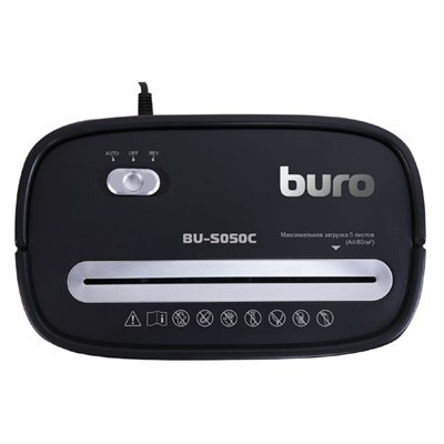 Шредер Buro Home BU-S050C (P-3), фрагменты 5x35 мм, 5 листов одновременно, пл.карты, 13 л