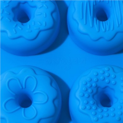 Форма силиконовая для выпечки Доляна «Сладости. Пончики в глазури», 6 ячеек, 27,2×16,4×3,2 см, цвет МИКС