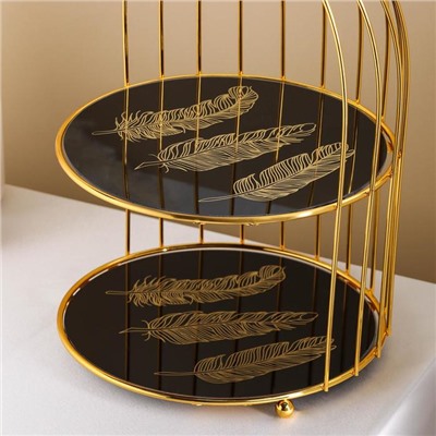 Подставка для десертов «Перо», 26×26×41 см, 2 яруса, круглая, цвет металла золотой