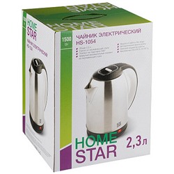 Чайник металлический электрический 2,3 л 1,5 кВт стальной черный HS-1054 HomeStar (1/12)