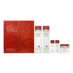 JIGOTT SNAIL ESSENCE MOISTURE SKIN CARE 3SET Набор: Увлажняющий тонер для лица с муцином улитки, Увлажняющая и успокаивающая эмульсия-крем  с муцином