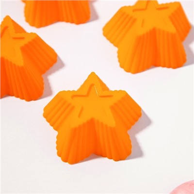 Набор форм для выпечки силиконовых Доляна «Риб.Звезда», 6 шт, 7×7×3,5 см, цвет оранжевый