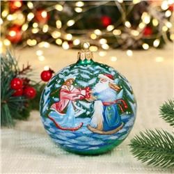 Шар с ручной росписью 100 мм «Дед Мороз и снегурочка»