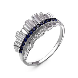 Серебряное кольцо с фианитами синего цвета - 1257