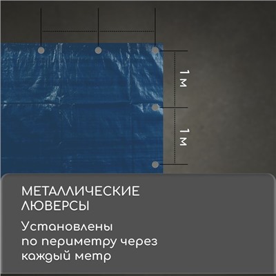 Тент защитный, 3 × 2 м, плотность 60 г/м², люверсы шаг 1 м, синий