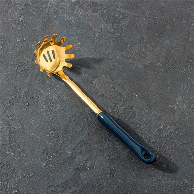 Ложка для спагетти из нержавеющей стали Base, 30×8×6 см, цвет ручки синий, цвет металла золотой