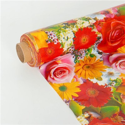 Клеёнка столовая на тканой основе «Розы-ромашки», 1,25×25 м