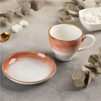 Чайная пара керамическая «Гелакси», чашка 200 мл, блюдце d=13 см, цвет оранжевый