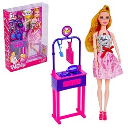 Набор игрушек музыкальная кукла у плиты розовая