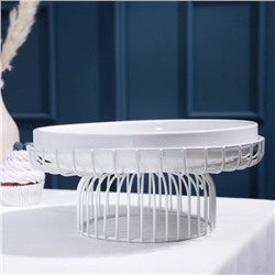 Подставка для десертов керамическая на металлической подставке «Флора», d=26,5 см, цвет белый