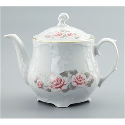 Чайник 1.1 л, декор «Rococo, Бледные розы, отводка золото»