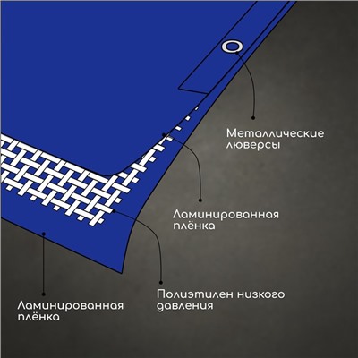 Тент защитный, 4 × 3 м, плотность 180 г/м², УФ, люверсы шаг 1 м, синий