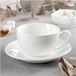 Чайная пара фарфоровая Wilmax Olivia, чашка 250 мл, блюдце, цвет белый