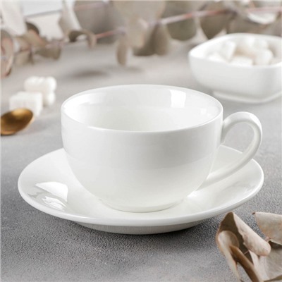 Чайная пара фарфоровая Wilmax Olivia, чашка 250 мл, блюдце, цвет белый