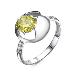 Серебряное кольцо с фианитом желтого цвета - 1212