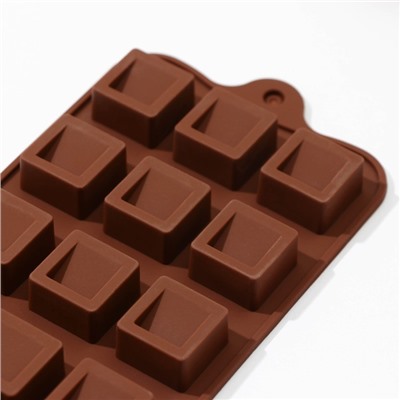 Форма для льда и кондитерских украшений Доляна «Кубики», 22×11 см, силикон, 15 ячеек (2,3×2,3×3 см), цвет шоколадный