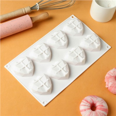 Форма для выпечки и муссовых десертов KONFINETTA «Сердце», 29×17×2 см, 8 ячеек, силикон, цвет белый