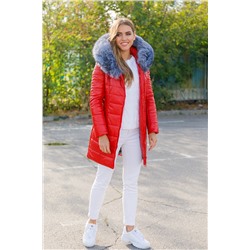 Женская зимняя куртка из эко-кожи 8179 красная