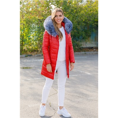 Женская зимняя куртка из эко-кожи 8179 красная