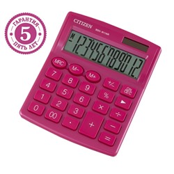 Калькулятор настольный Citizen SDC-812NR, 12-разрядный, 102 х 124 х 25 мм, 2-е питание, розовый