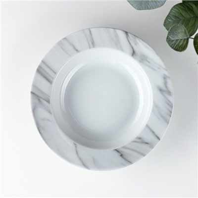Тарелка керамическая суповая Доляна «Мрамор», 300 мл, d=21 см, цвет серый