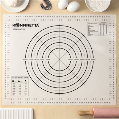 Силиконовый коврик с разлиновкой армированный KONFINETTA, 40×50 см, 0,44 мм, цвет белый