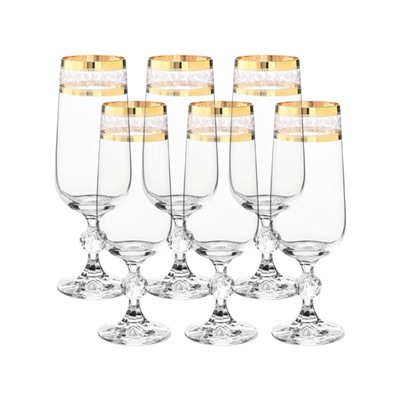Набор бокалов для шампанского Sterna, декор «Панто золото», 180 см x 6 шт.