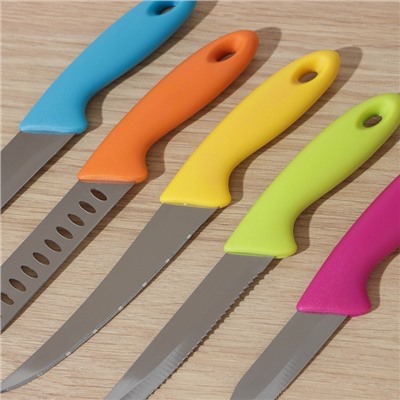 Набор кухонных ножейна подставке, 5 шт, лезвие 8,5 см, 11 см, 11,5 см, 12,5 см, цвет МИКС