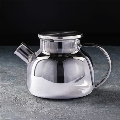 Чайник стеклянный заварочный «Глори», 1 л, с металлическим ситом, цвет серый