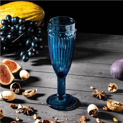 Бокал стеклянный для шампанского «Босфор», 180 мл, 7×20 см, цвет синий