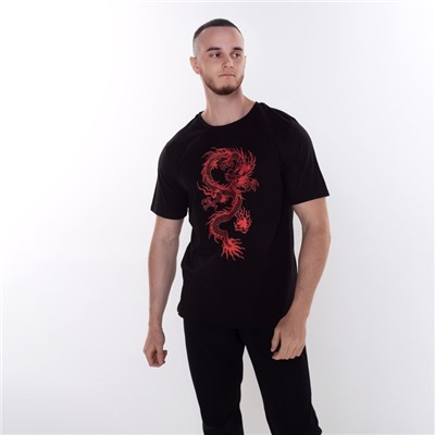Футболка мужская «Дракон», цвет чёрный/принт красный, размер 56