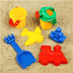 Набор для игры в песке, ведро, совок, лейка, 4 формочки, цвета МИКС