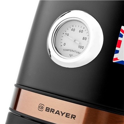 Чайник металлический электрический 1,7 л 2,2 кВт  окрашен с термометром черный Brayer (1/8)