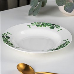 Тарелка фарфоровая суповая Доляна «Эвкалипт», 200 мл, d=20 см, цвет белый