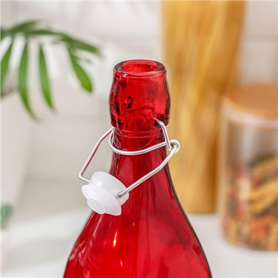 Бутылка стеклянная для соуса и масла с бугельным замком «Галерея», 1 л, 8×30,5 см, цвет МИКС