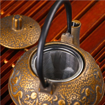 Чайник чугунный Доляна «Волна. Этно», 300 мл, с ситом, цвет бронзовый