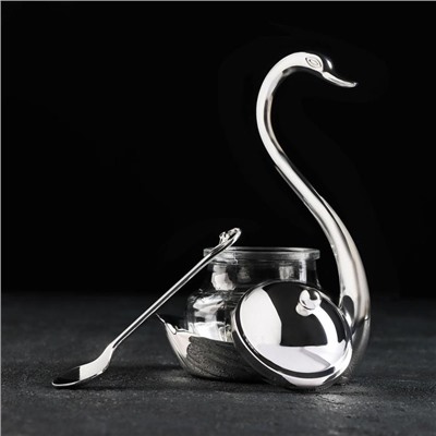 Сахарница «Лебедь», 150 мл, 11,5×8×16 см, с ложкой, цвет металла серебряный