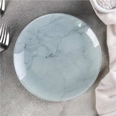 Тарелка стеклянная пирожковая Доляна «Марбл белый», d=17,5 см, цвет белый